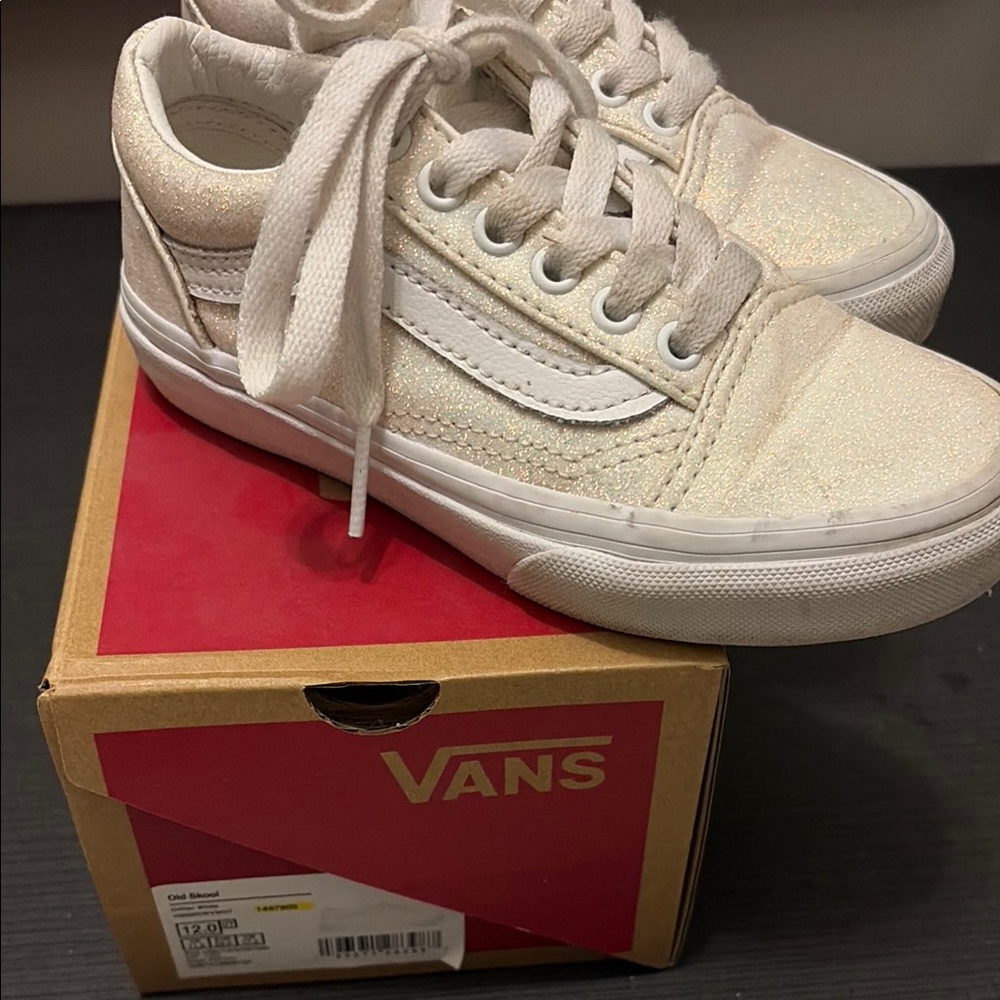 Vans Kids' White Glitter Old Skool Sneakers size 12